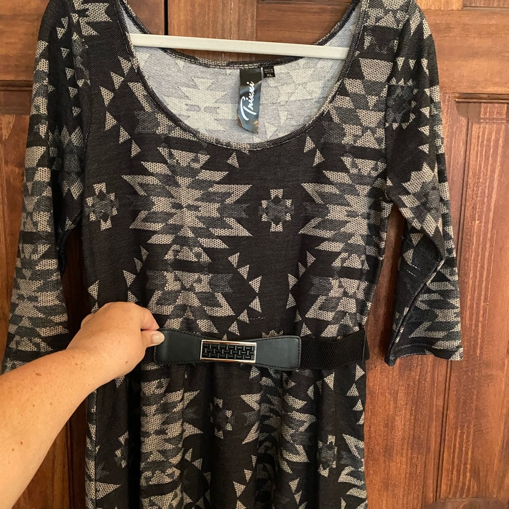Patterned Hi Low Cotton Dress w/ Belt